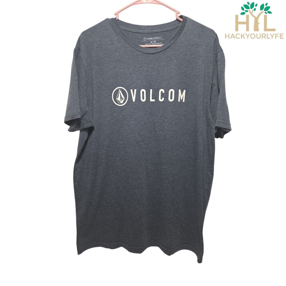 Volcom Mens T Shirt Grey Graphic Logo Short Sleeve Crew Neck XL Used
